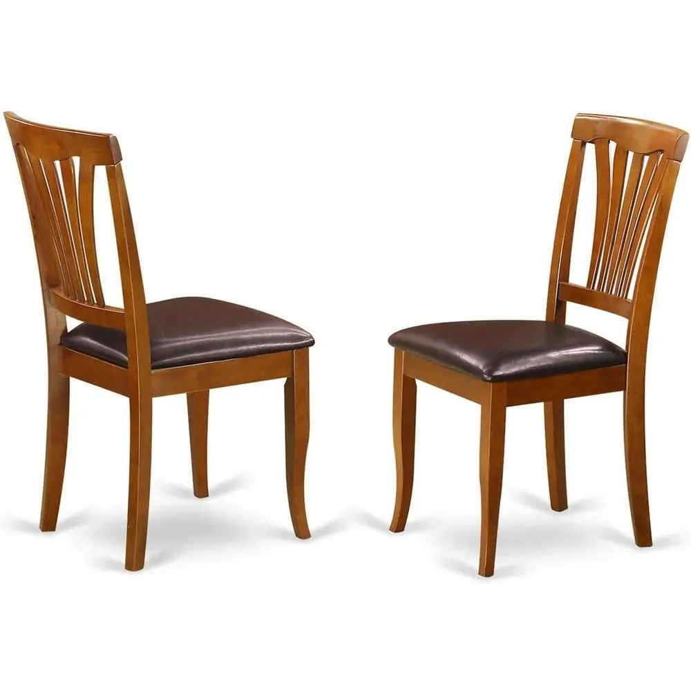 Dining Chairs - Leather Upholstered Wood, Set of 2, Brown