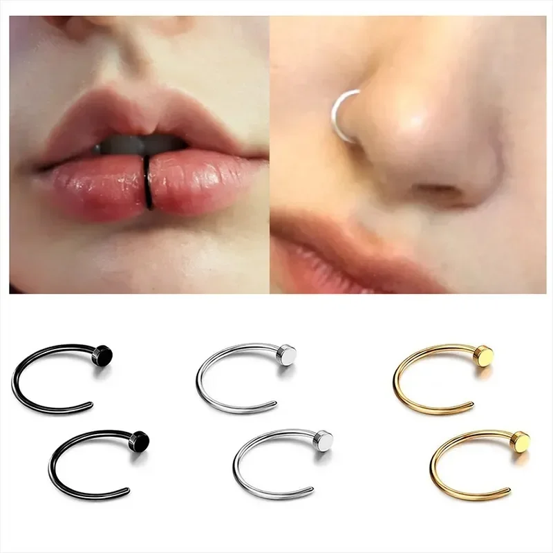 2/6Pcs Fake Nose Rings for Women, 316L Stainless Steel Lip Rings Labret Ring Nostril Hoop Piercing Studs Nose Piercing Jewelry