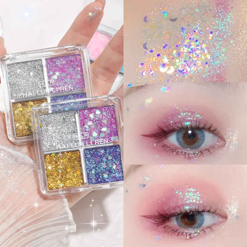 Ombretto luccicante a 4 colori Glitter Body Face Art Paillettes sciolte Gioielli con diamanti Strass Pallet per trucco Impermeabile Festival per feste