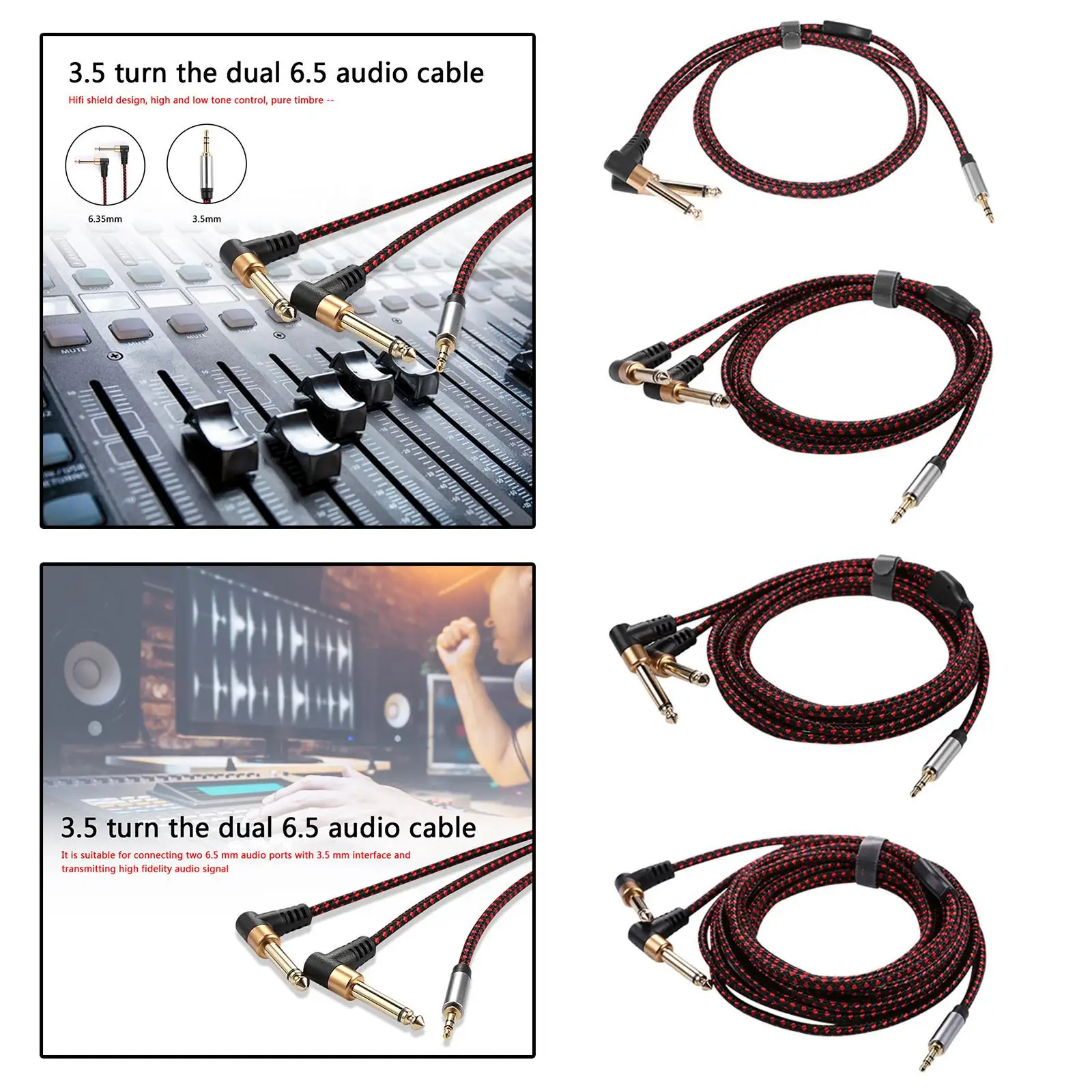 Audio Rca to 1/4 Stereo Cable 3.5mm to Dual 6.35mm Male Gold Plated Connector for CD Players MP3 and High End Speakers