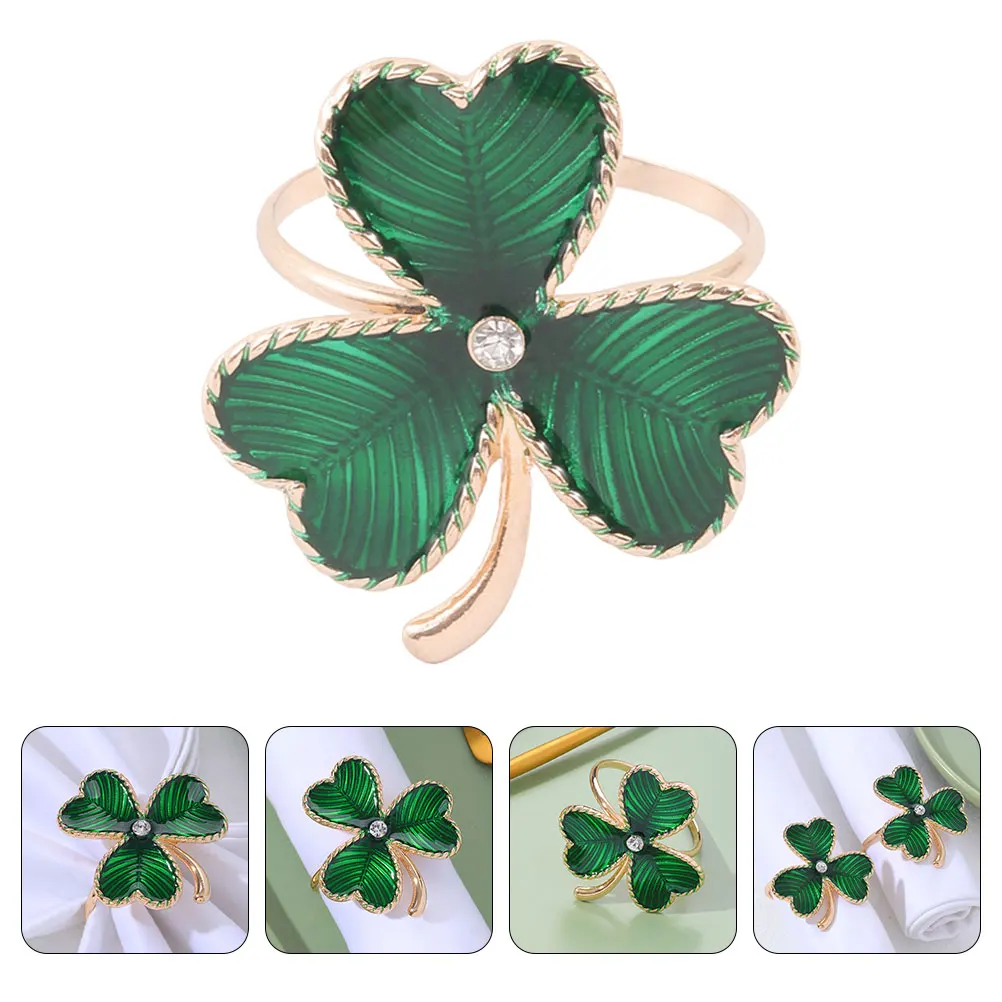 

4 Pcs Shamrock Napkin Rings Green Alloy Table Decor St Patrick's Day Party Supplies Elegant Napkin Buckles Holiday Decor