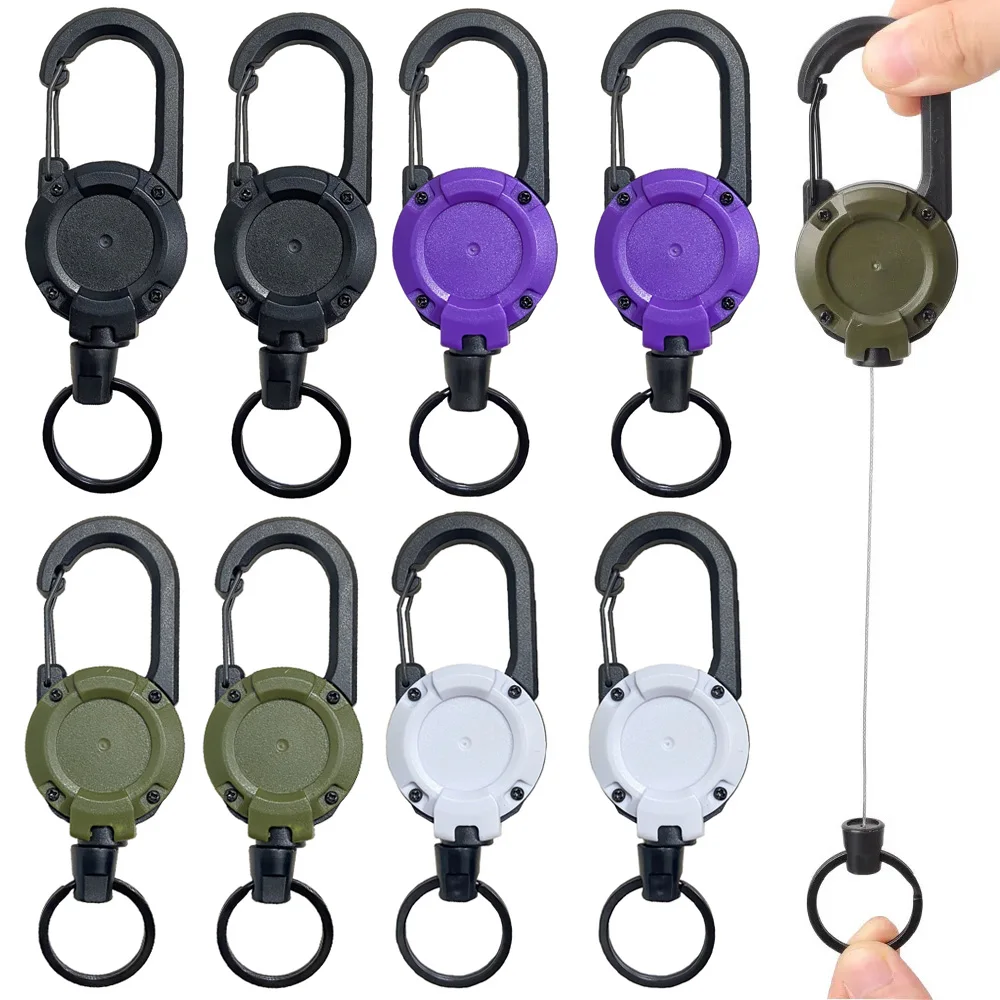 4 Pack Heavy Duty Retractable Keychain, Retractable ID Badge Clip Reel with Steel Cable and Carabiner Clip ﻿