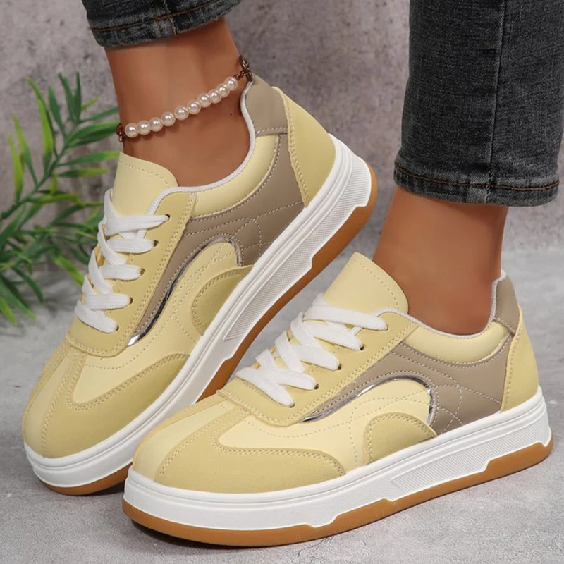 

Универсальные разноцветные кроссовки, женские весенне-осенние прогулочные спортивные туфли больших размеров на шнуровке, женская повседневная обувь на толстой платформе