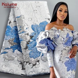 Kalume African Tulle Lace Fabric Satin 5 Yards 2024 High Quality Nigerian Brocade Jacquard Lace For Sewing Dress Cloth F2485