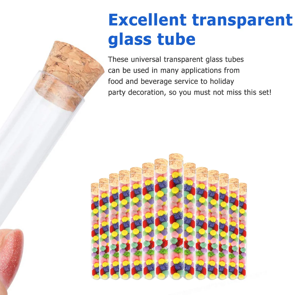 

10Pcs Glass Test Tubes with Cork Stopper Heat Resistant Clear Scientific Experiments Container for Lab Use Storage and