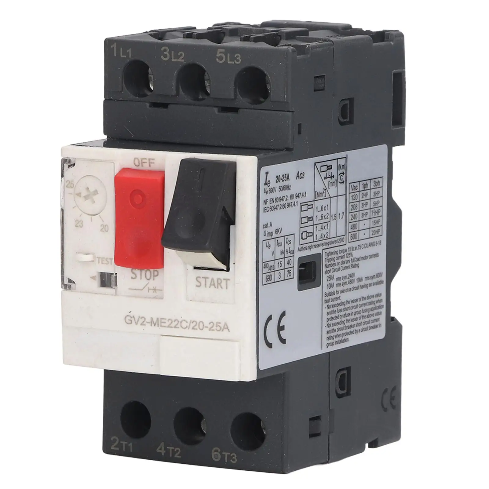 สามเฟสมอเตอร์ Circuit Breaker Overload สวิทช์ปุ่ม AC 690V GV2ME22C 20A TO 25A