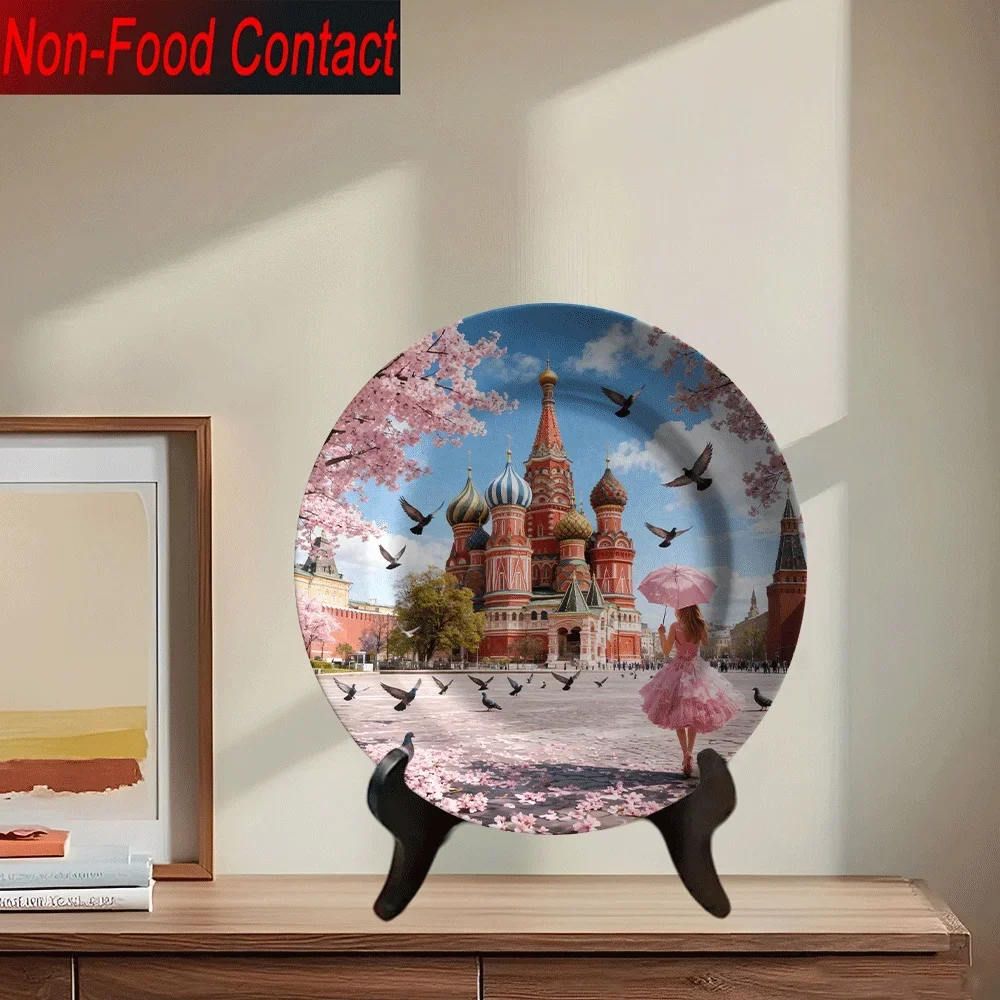 1pc Moscow St. Basil's Cathedral Ceramic Plate - Iconic Landmark Round Table Decor, Ornate Non-Food Contact Sculpture for