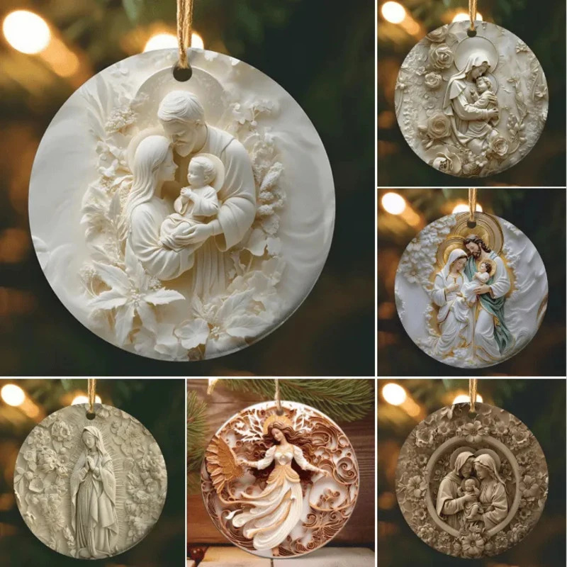 1PC Ceramic Pendant For Christmas Season Christmas Ceramic Fall Leaves Fresh Garland Christmas 3D Catholic Christmas Decoration