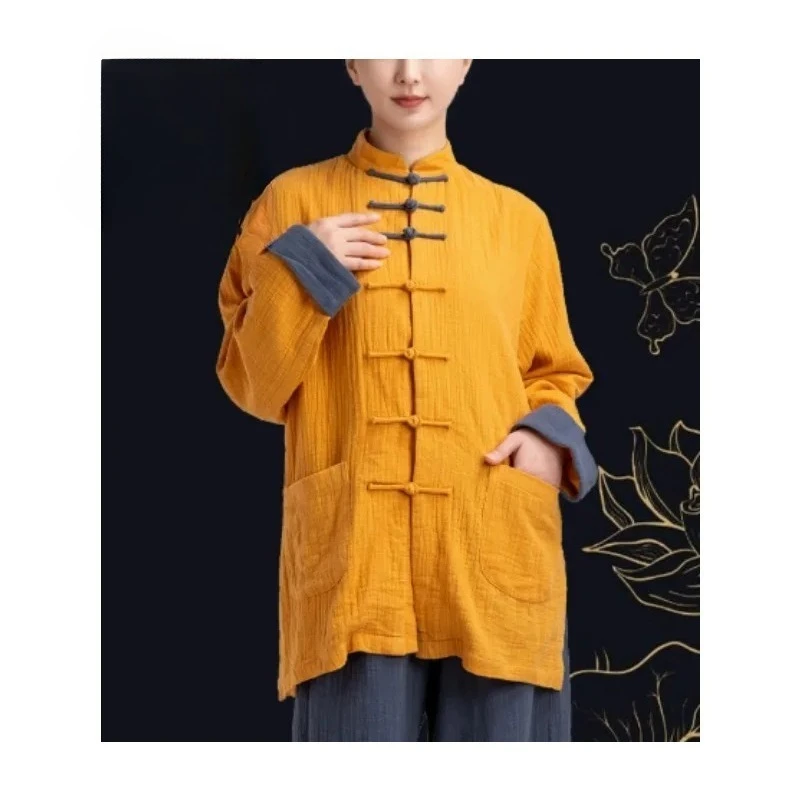 

2025 chinese kungfu tai chi clothing martial arts taijiquan uniform thicken cotton linen tops+pants tai chi training exercise