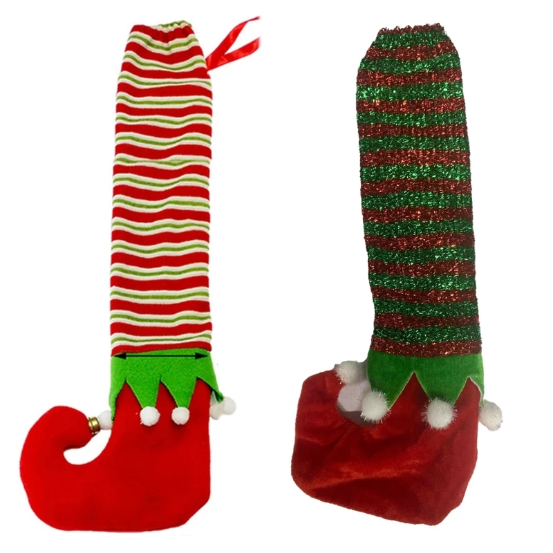Funda para pata elfo a rayas verdes y rojas, fundas para base silla, mangas para silla, envío directo Navidad