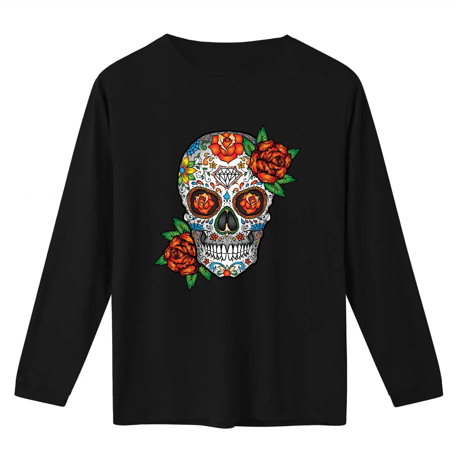 Sugar Skull Dia de los Muertos T-Shirt Summer Casual Cotton Tee Oversized Streetwear Tops Vintage Graphic Print 100% Cotton