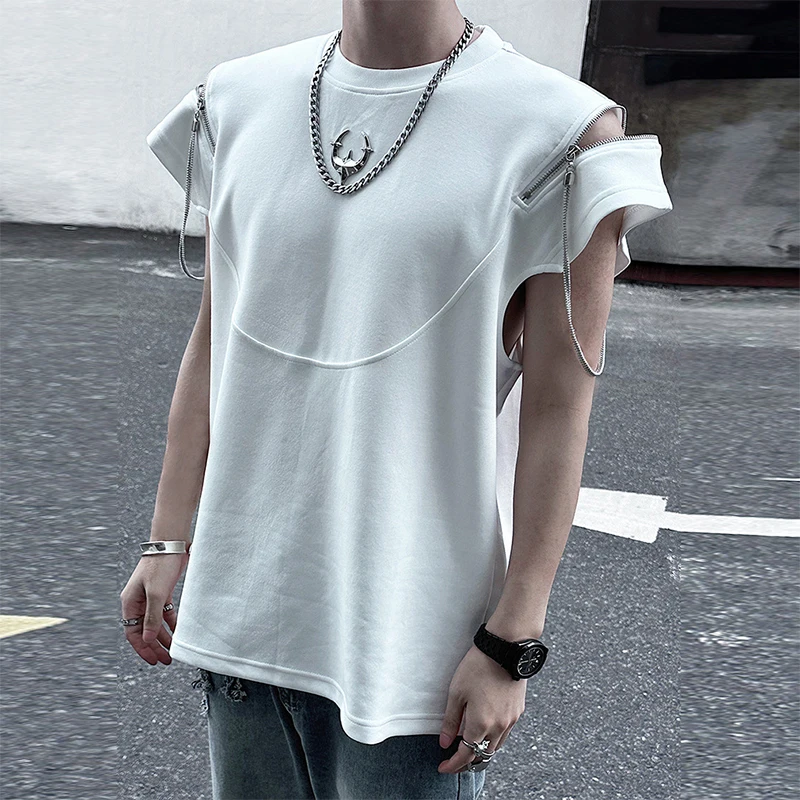 

Футболка Y2K мужская с вырезами, винтажная тенниска на молнии, модная майка с коротким рукавом и круглым вырезом, уличная одежда, лето