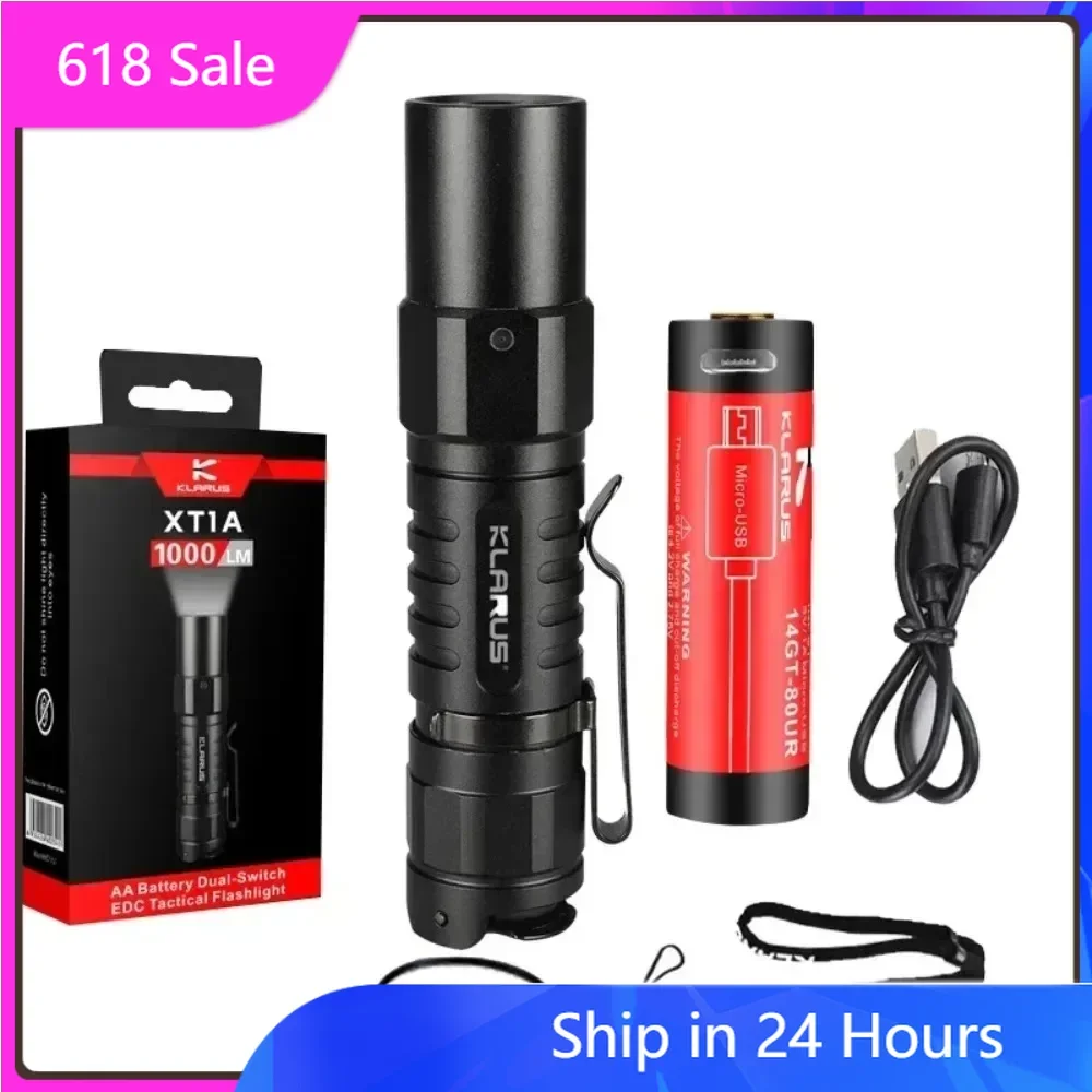 

Klarus XT1A Rechargeable Pocket Flashlight 1000 Lumens Tactical Mini Torch with 14500 Battery LED Torch