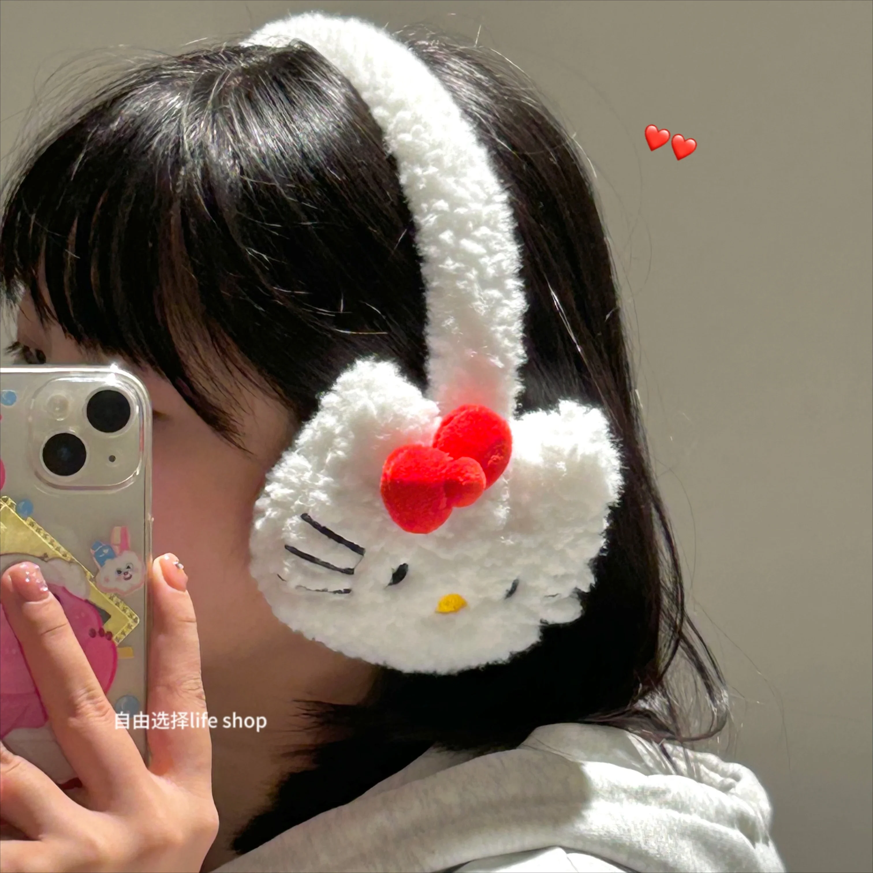 Kawaii KT Cat Soft Plush Kids Earmuffs Warm Ear Covers Autumn Anime Aldult Cute Winter Supplies Portable for Outdoor Girl Gifts