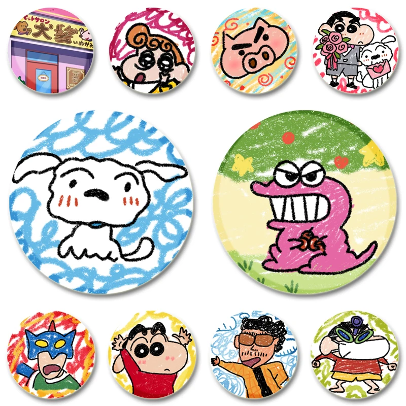 32/44/58mm Nohara Shinnosuke Little White Anime Badge Cartoon Comic Cute Brooches Exquisite Enamel Pins for Clothes Jewelry Gift