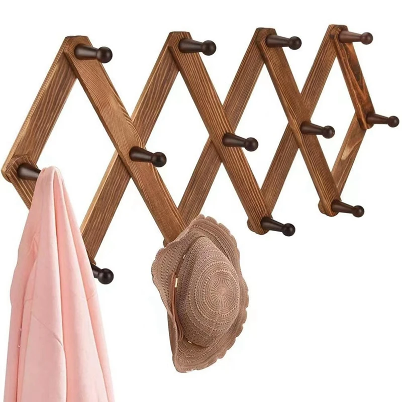 

Vintage Wood Expandable Peg Rack- Multi-Purpose Accordion Wall Hangers for Hats, Coat, Mugs, Scarf, Jewelry Storage Retail