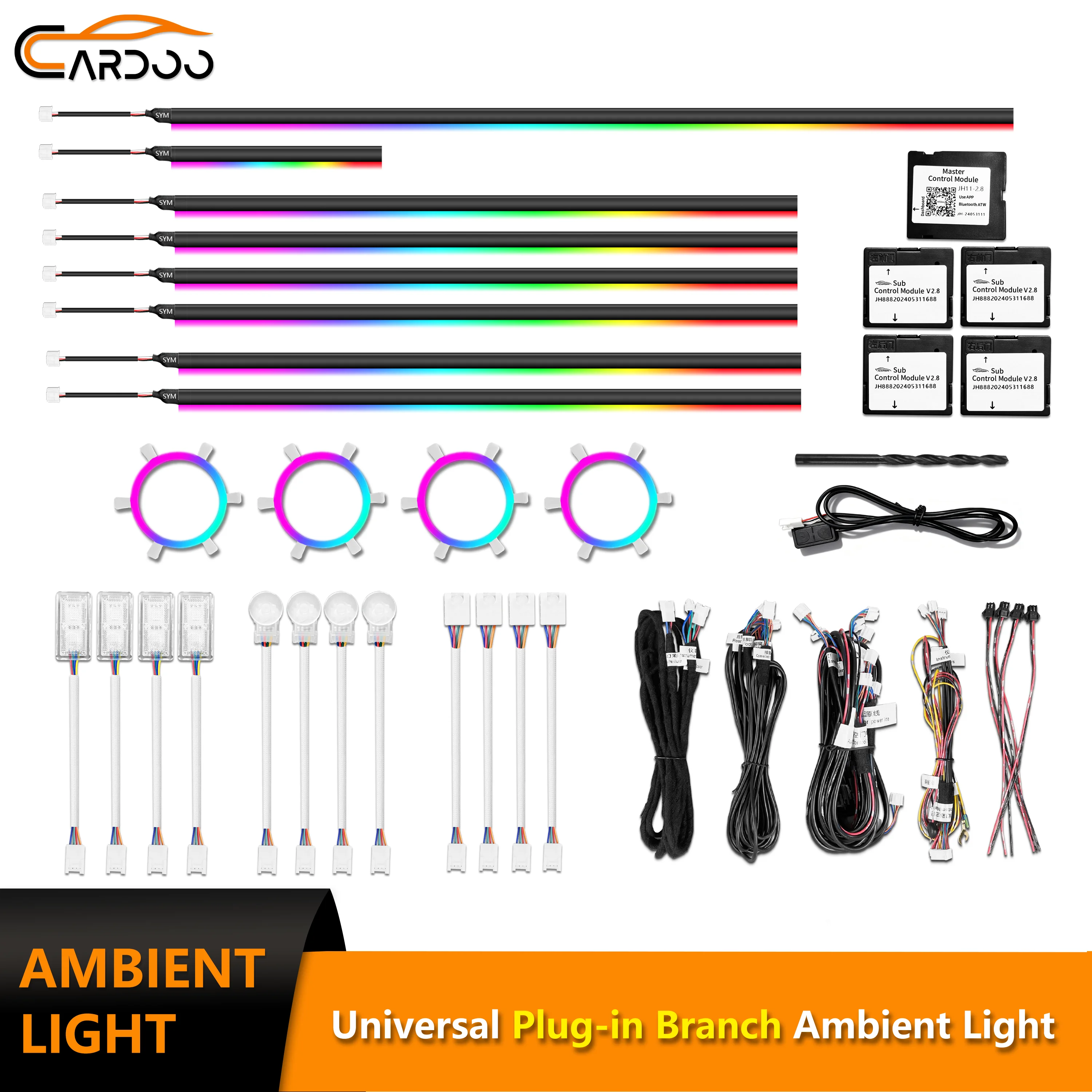 C2 Car Interior Light Universal Symphony Dynamic RGB Colors Dashboard Light Center Console Fiber Strips Atmosphere Lighting