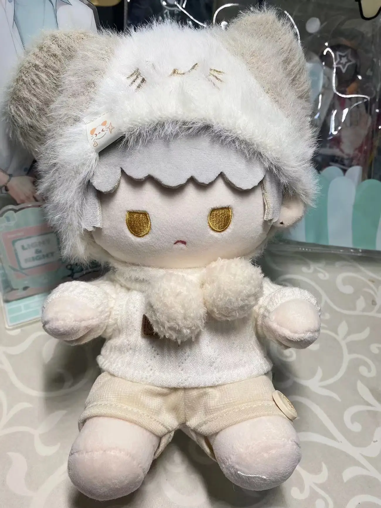 10/20cm Cotton Doll Clothes Cute Cat Ear Hat+Top+Pant Dress Up Suits For Cotton Stuffed Dolls Toys Accessories