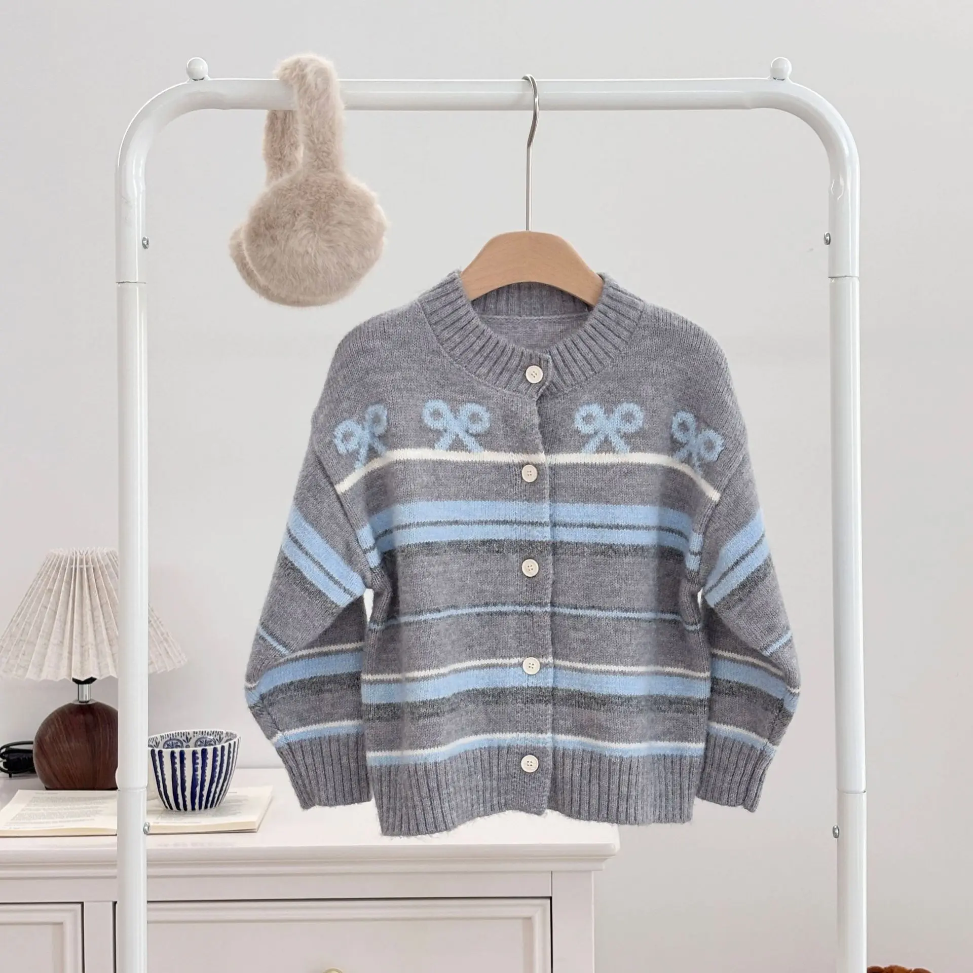 

Children's Wool Cardigan 25 Autumn and Winter Outer Wear Kids Girls Blue-gray Sweater