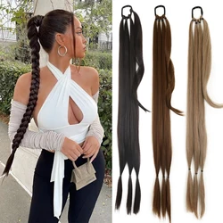 Extensions de queue de cheval pour bricolage, tresses synthétiques de boxe, queue de Chignon enroulé avec anneau de cheveux en caoutchouc, tresse noire de 34 pouces