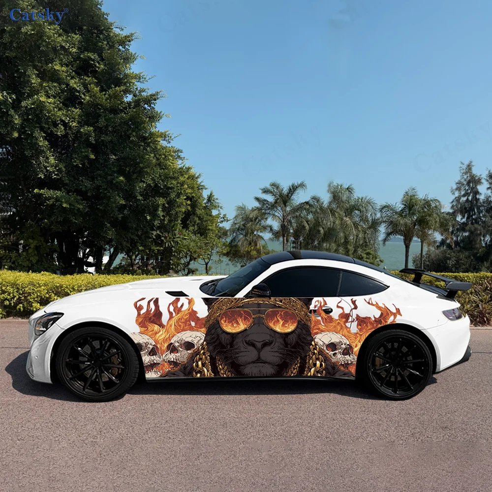 

Sunglasses Lion Skull Chain Car Vinyl Wraps Decal Self-adhesive PVC Sticker Suitable for Trucks SUV Decor Auto Accessories Gift