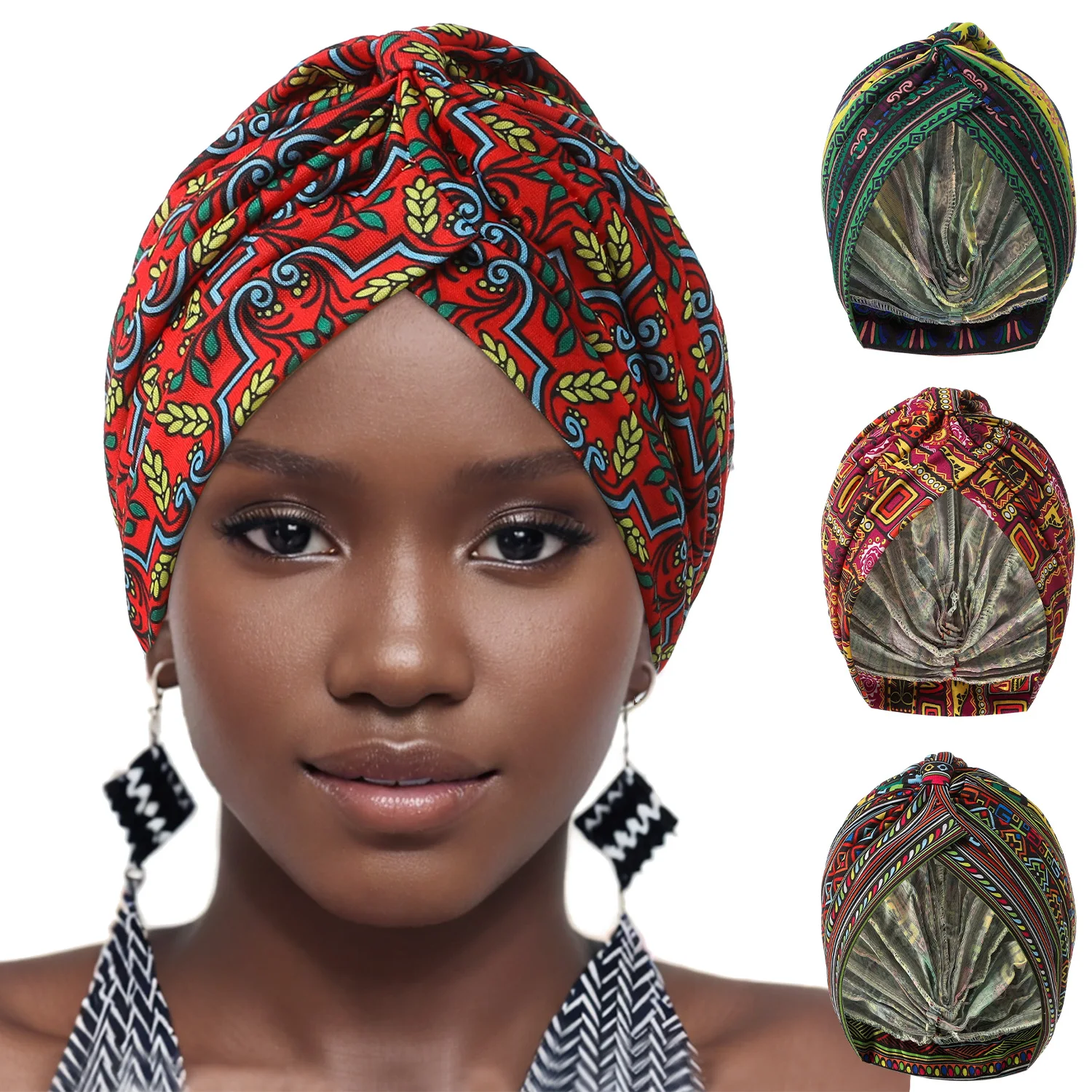 Women Printed knot turban Indian Muslim Headwraps Chemo Cap Hijab Beanie Bonnet Head Wrap Bandanas Hair Loss Headscarf