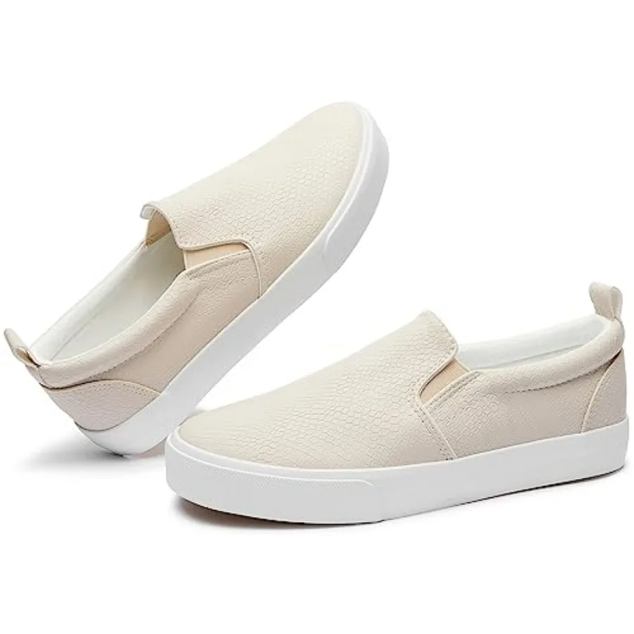

TUOPIN Womens Synthetic Leather Slip On Shoes, Padded Collar Slip on Sneakers for Women, Casual Loafers Walking Shoes