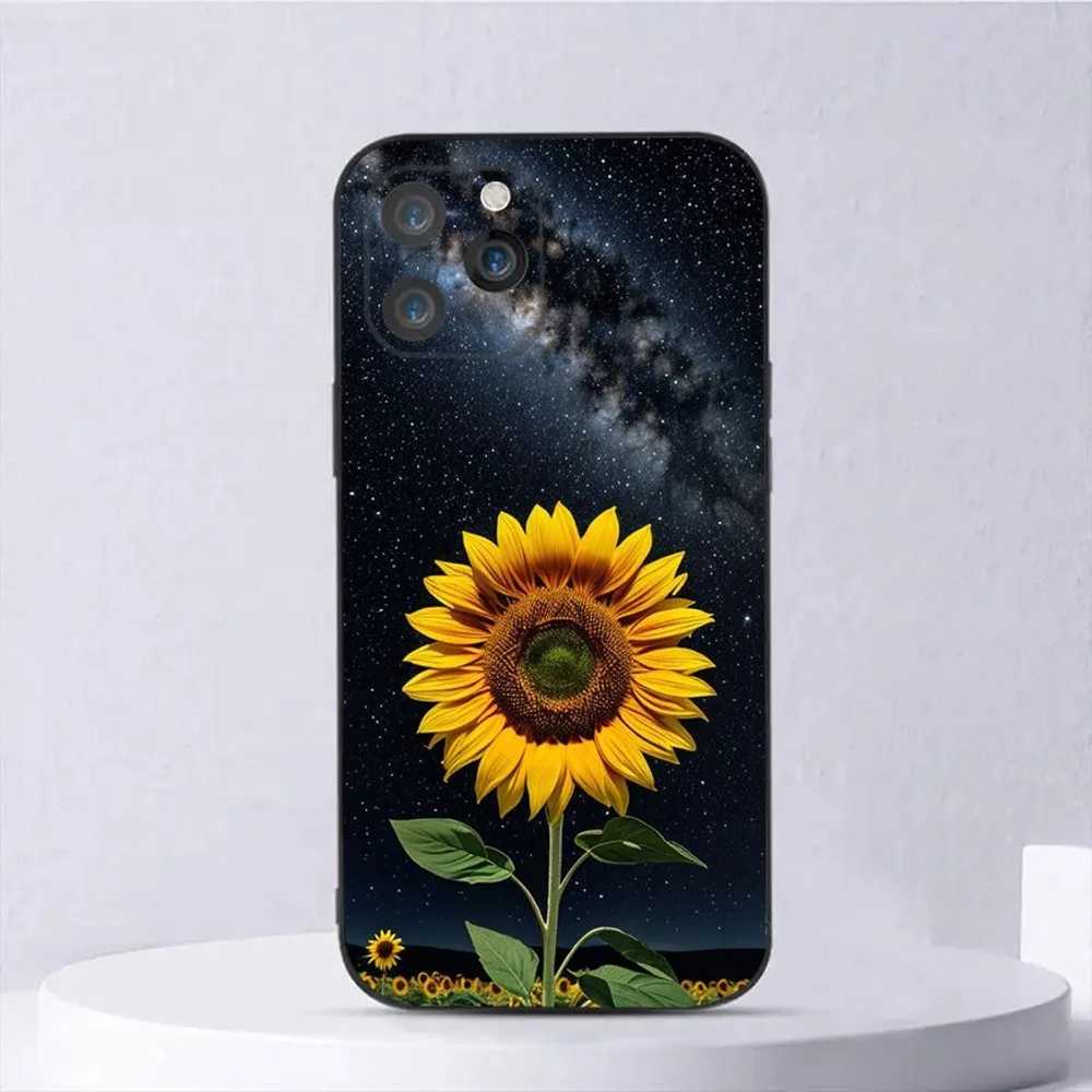 Beautiful Yellow Sunflower Phone Case For iPhone 15,14,13,12,11,Plus,Pro Max,XS,X,XR,SE,Mini,8,7 Soft Silicone Black Cover