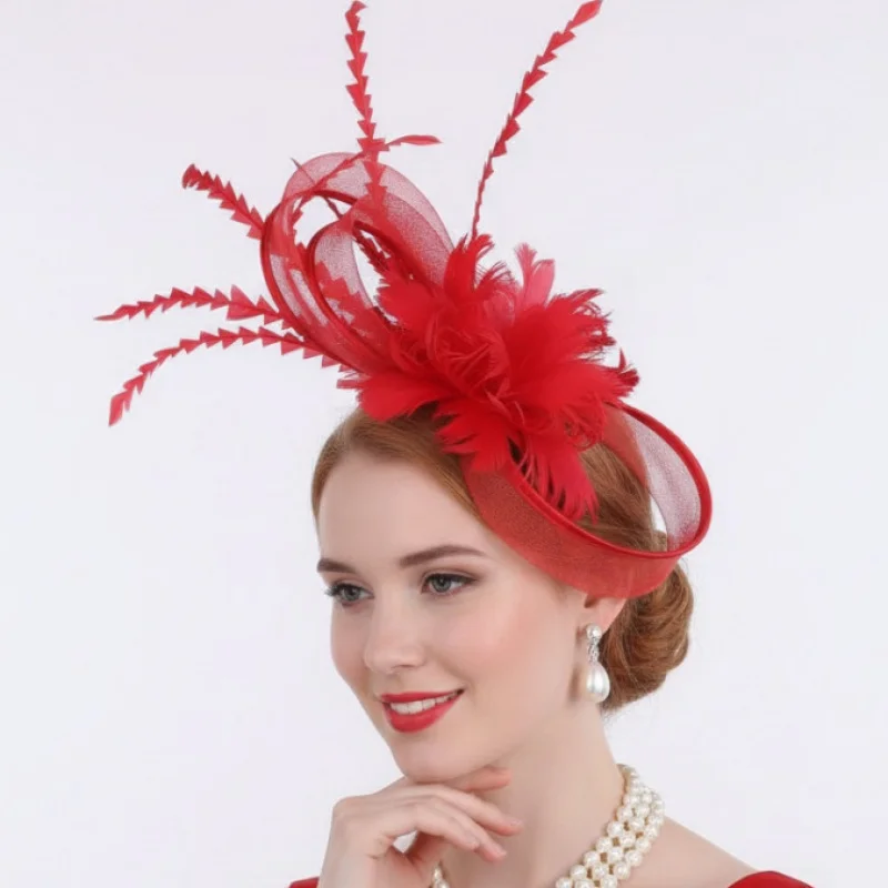 Woman New creative retro elegant green feather horse racing festival hat, English-style headpiece, bridal Wedding Accessories