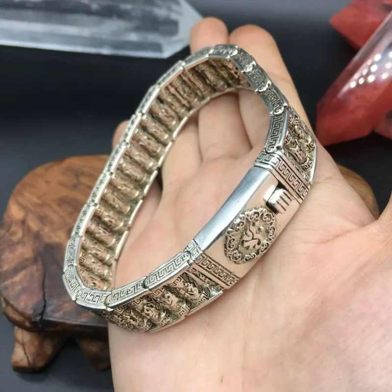 Asian Chinese Old Miao Silver Hand Cast Statue Bracelet Jewel Cool Gift