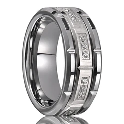 8mm Fashion White Zircon Tungsten Carbide Ring, Men's Wedding Ring, Suitable for Daily Wear, Jewelry Gift