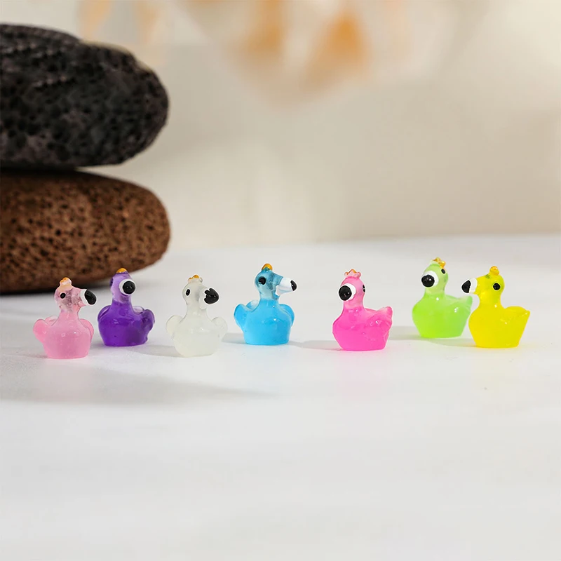 10Pcs Luminous Stereoscopic Resin Simulation Small Animals Crown Flamingo Microlandscape Mini Creative Desktop Decor Accessories