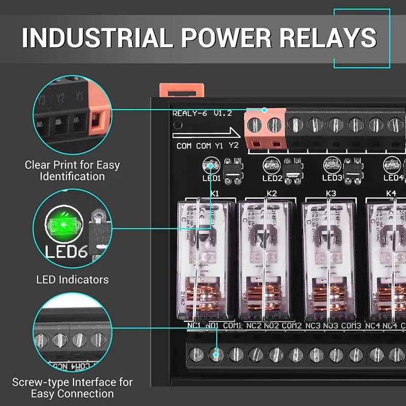 DC 24V Relay Module, 6 Channel SPDT Switch Module With Isolated Optocoupler DIN Rail Mount Pluggable Power Relay Module