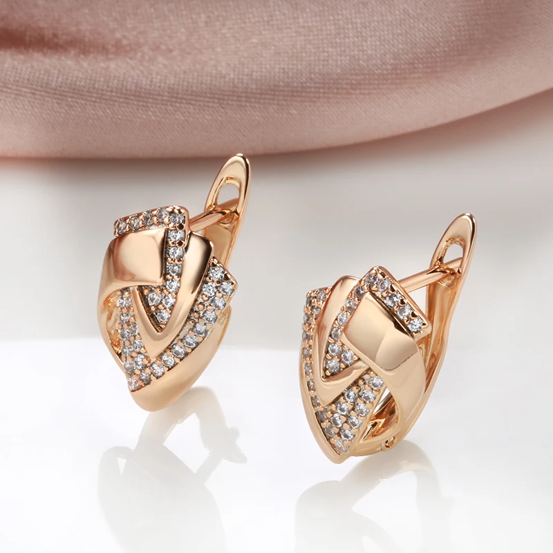Kinel Fashion 585 Rose Gold Color Geometry Earrings for Women Micro-wax Inlay Natural Zircon Wedding Party Daily Jewelry New