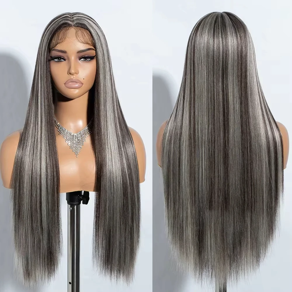 

250 Density Silver Gray Human Hair Straight Hd Lace Wig 30 Inch 13x6 Transparent Lace Front Wig Colored Brazilian Human Hair Wig
