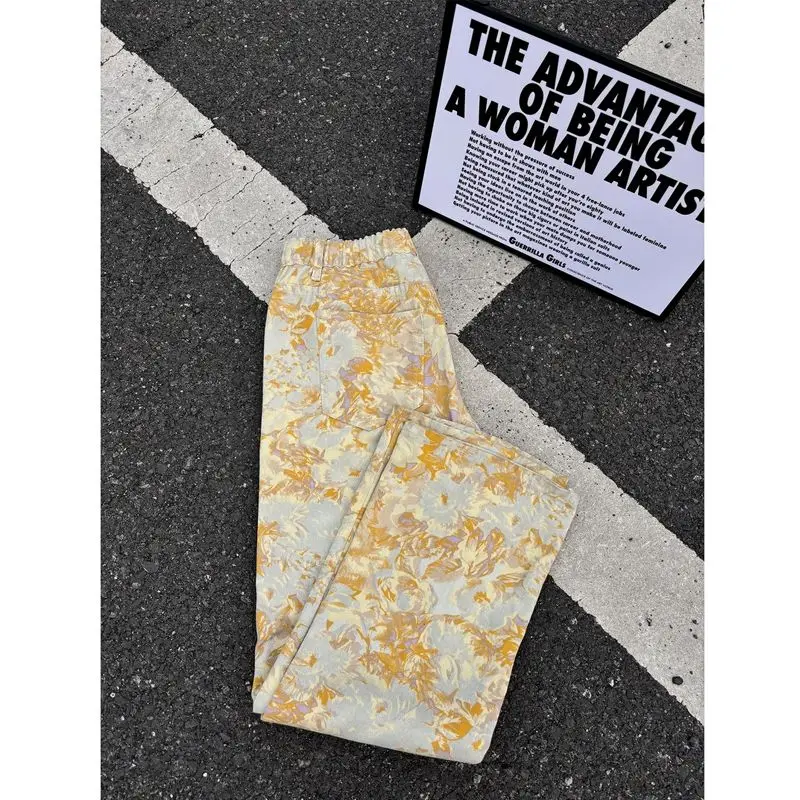 

Мужские джинсы Cleanfit желтого цвета с вышивкой, зауженные, с легким расклешением, в стиле High Street, повседневная молодежная одежда