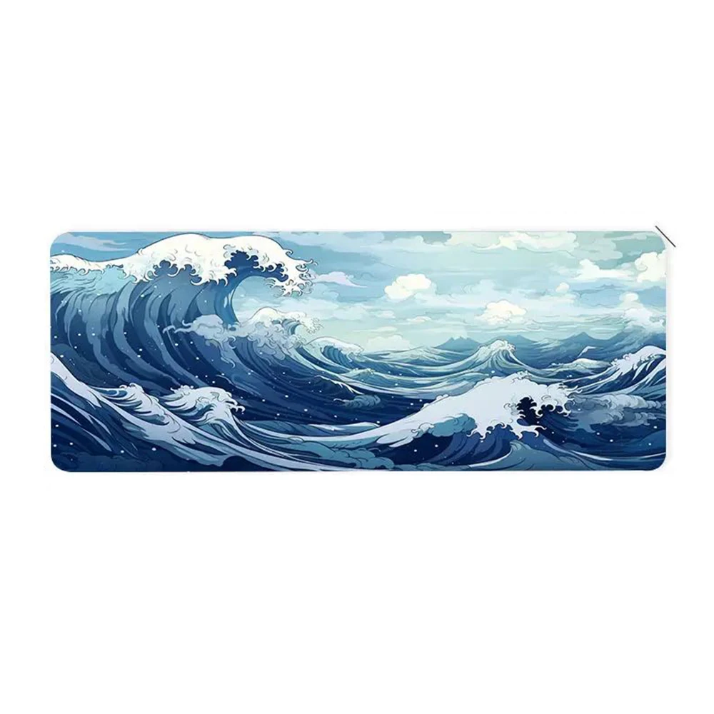 

Blue Wave Game Mouse Pad Computer HD Keyboard Pad Mouse Mat Desk Pad Natural Rubber Non-slip Office MousePad Game Table Matching