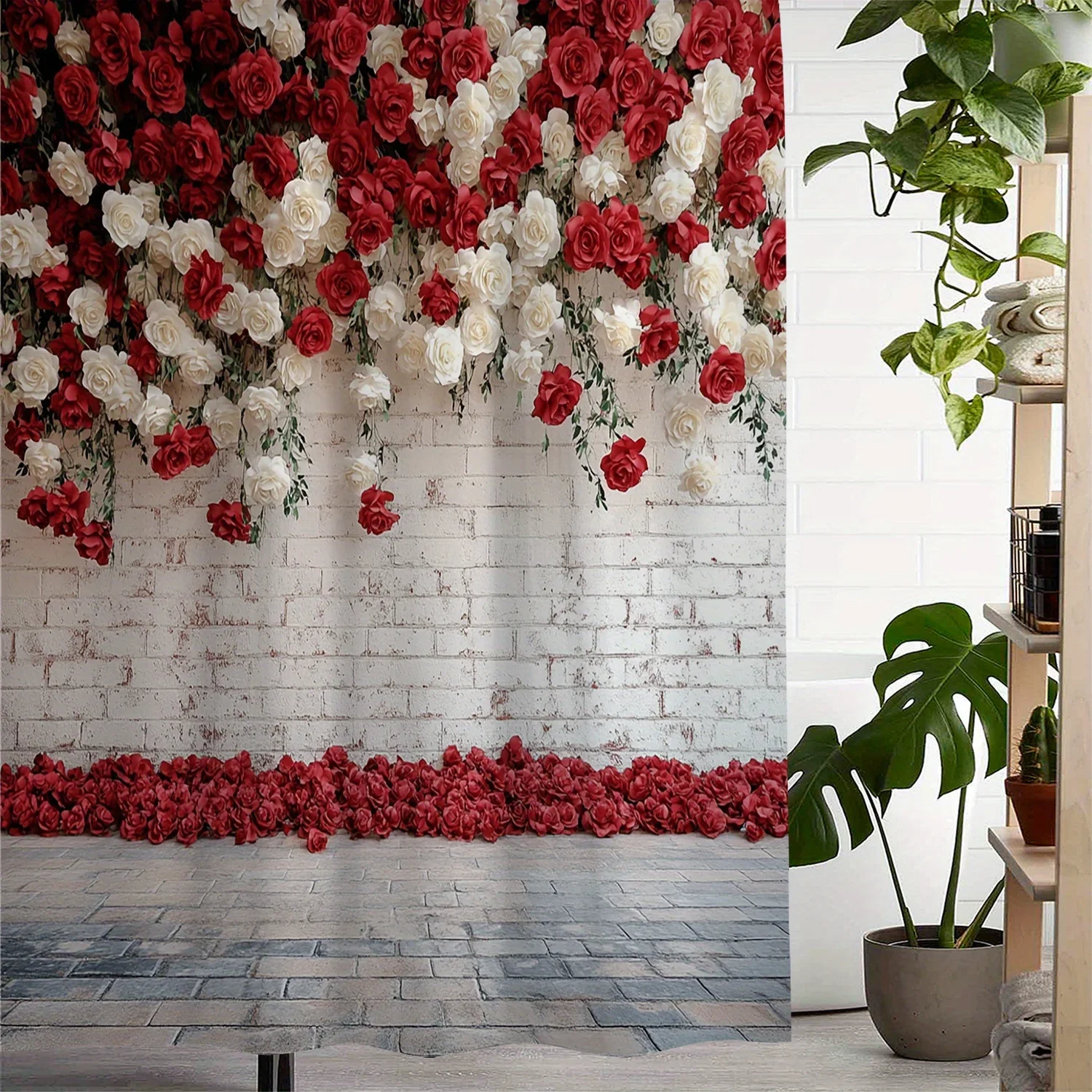 

~O~Открытая цельная винтажная занавеска для душа с цветочным принтом, оконная занавеска с 12 крючками для окон