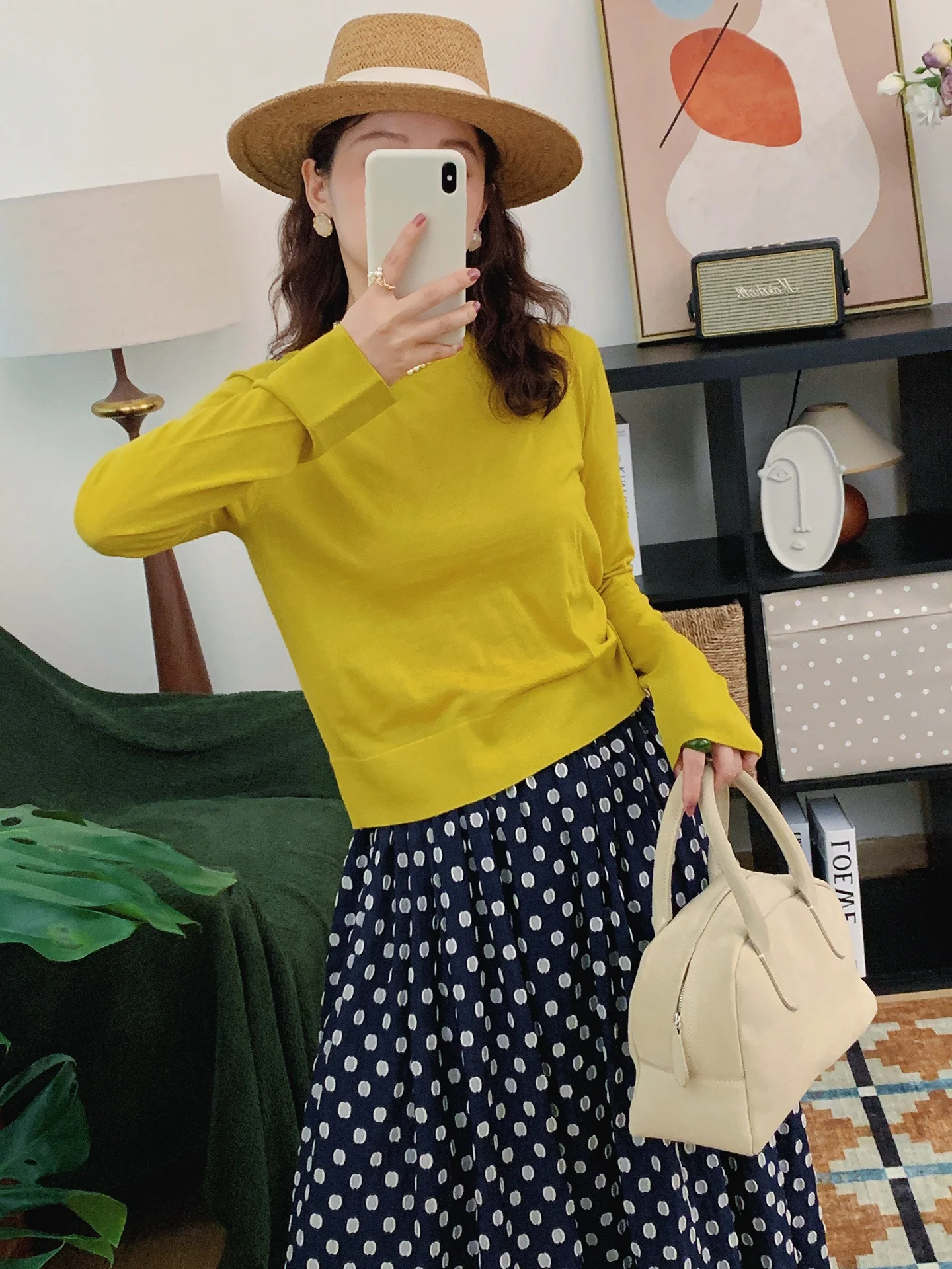 

Ele Commuter 00% Merino Spun Fine Wool Thin round Ne Long Sve Knitted Sweater Women ort Slimming Base Top