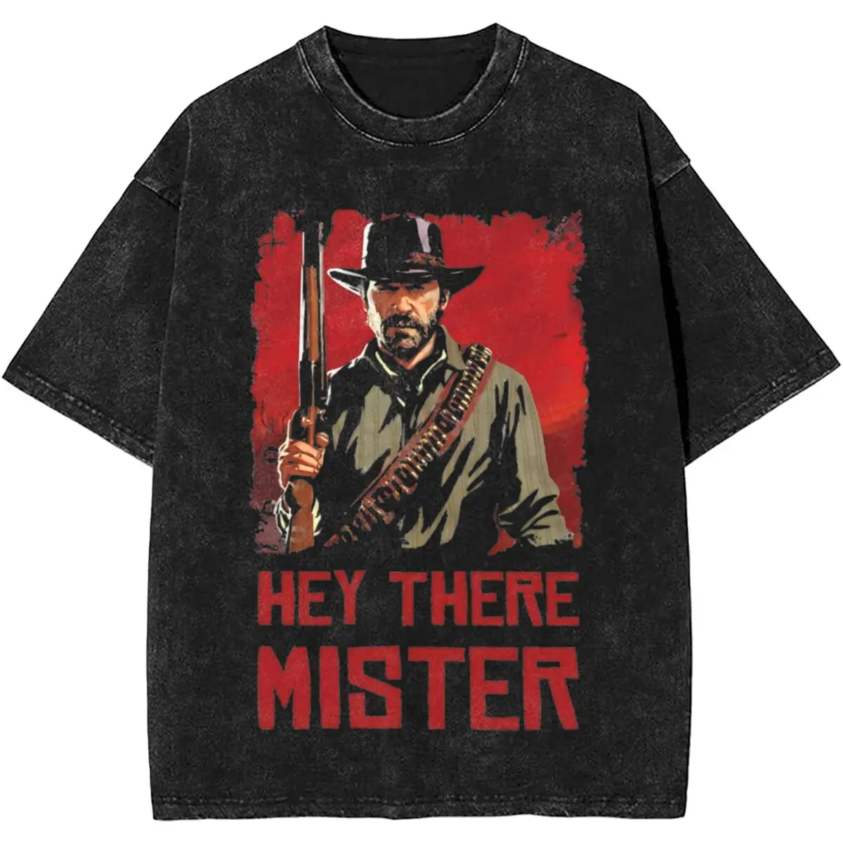 Vintage Arthur Morgan Portrait T Shirts Streetwear Men Women Red Dead Cowboy Vintage Washed T-Shirt Oversize Style