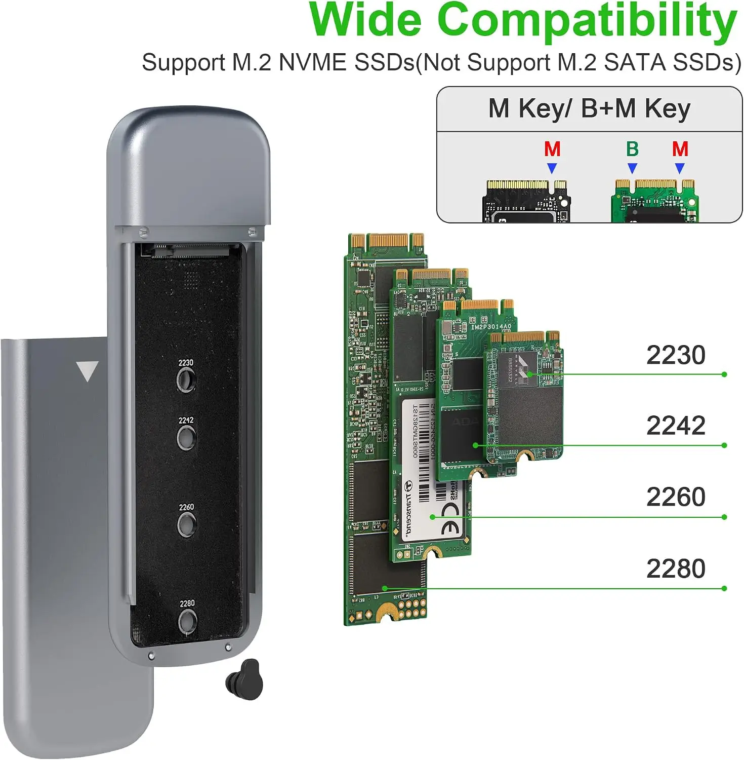 M.2 NVME SSD Case Reader Adapter to USB C Docking Station 10Gbps Aluminum Enclosure for M-Key M&B-Key 2230/2242/2260/2280