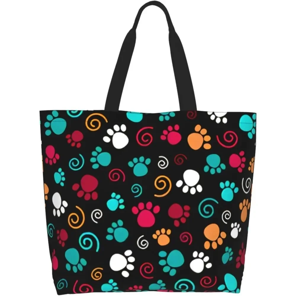 

Cute Dog Cat Paw Print Tote Bag for Women Men Beach Bags Portable Handbag Reusable Grocery Bag for Travel Gym Shopping