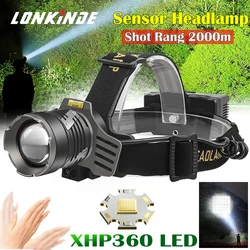 Powerful XHP360 36-cores Sensor Headlamp Flashlight 26650 USB Rechargeable ZOOM Head Flashlight Head Lamp Headlight for Fishing