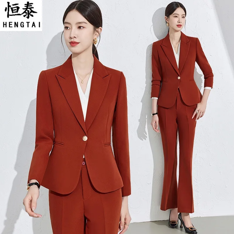 Brick Red Suit Women's Suit Autumn Business Wear Dignified Goddess Fan High End Interview Formal Wear Hotel Manager Overalls