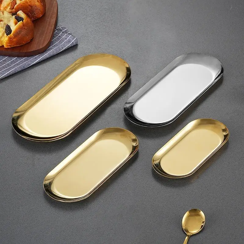 Polished Oval Stainless Steel Tray Scratch Resistant For Dessert Serving Jewelry Organizer Home Dining Decoration