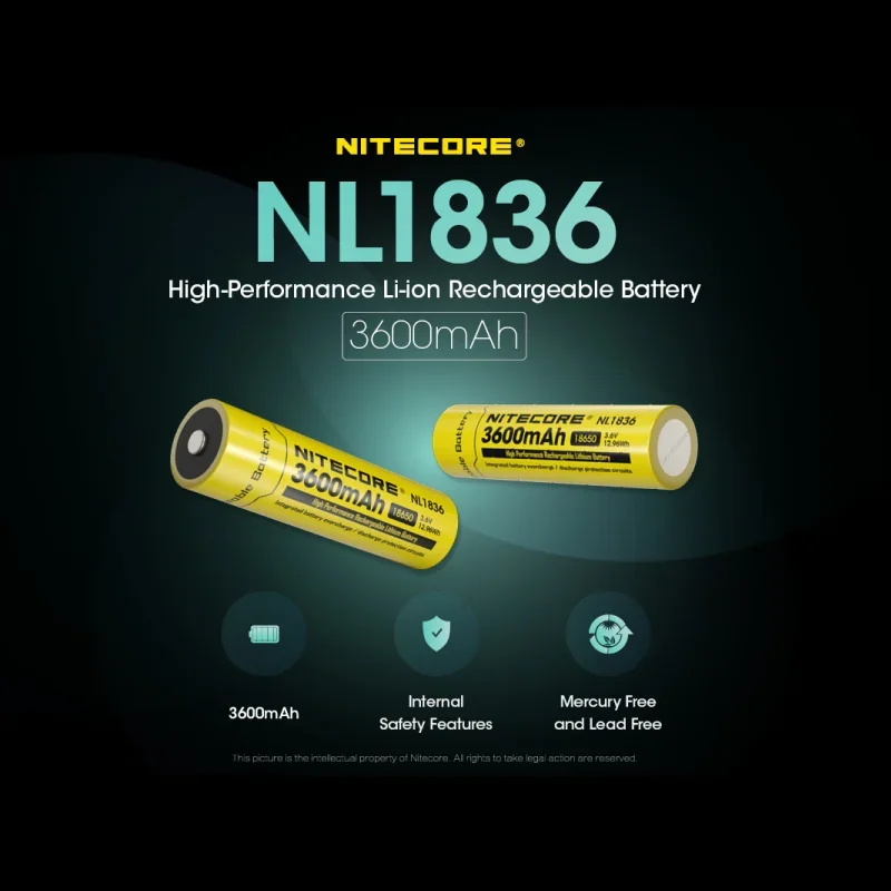 NITECORE NL1836 18650 3600mAh  3.6V 12.6Wh Rechargeable Li-on Battery