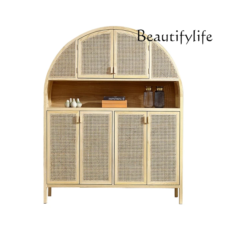 Household storage side cabinet Nordic solid wood shoe cabinet Simple modern rattan