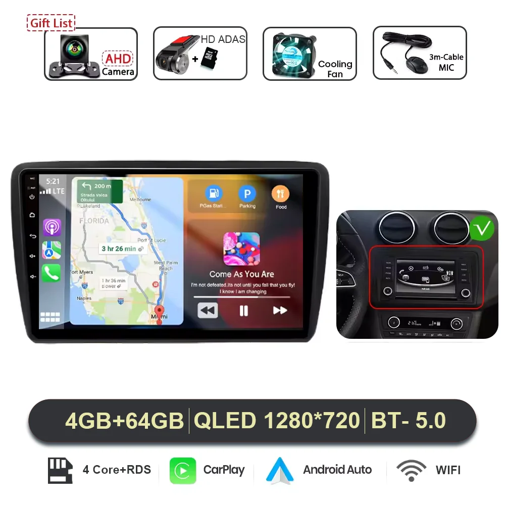 Android 15 Voor SEAT Ibiza 2016-2017 Autoradio Multimedia Video Player GPS Stereo CarPlay 4G Navigatie v BT QLED DPS Head Unit