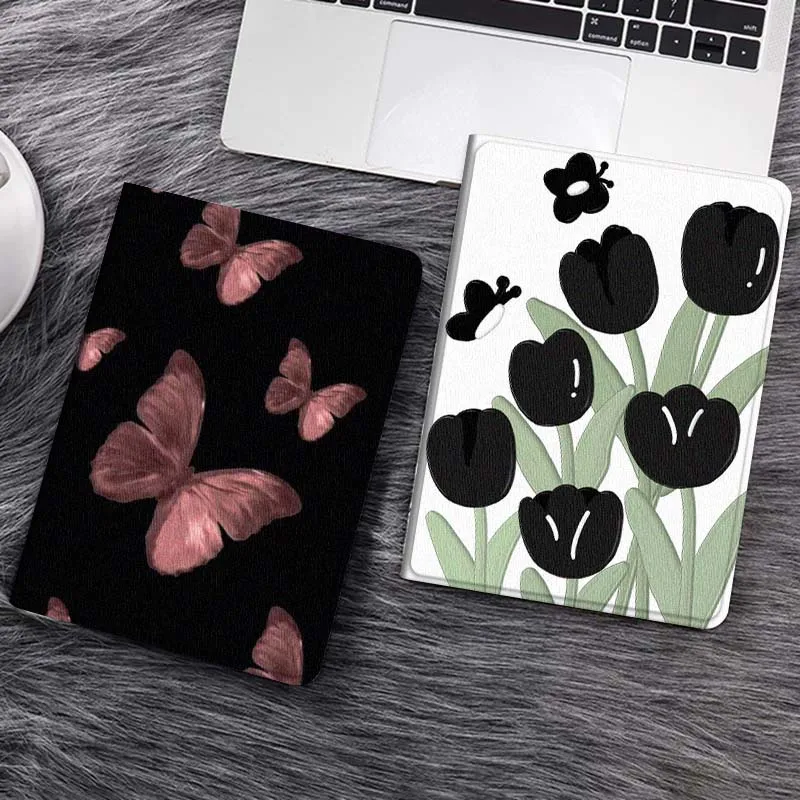 

Pink Butterfly Black Background Gift Tablet Case For Samsung Galaxy Tab S7 S8 S9 S10 FE Lite