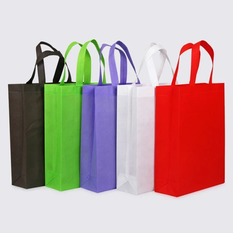 Paquete de 20 bolsas de mano no tejidas, bolsa de compras ecológica duradera con asas para compras de comestibles, se acepta logotipo impreso